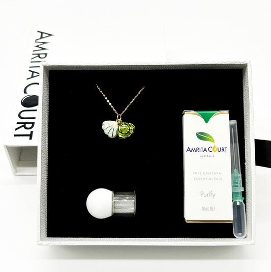 Green Shell Murano Aroma Necklace - Electric Lime | Energy & Healing | Diffuse on the go | 925 Silver