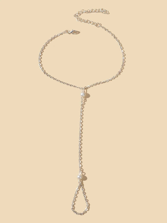 Foot Beach Jewellery Silver Pearl Mittens Anklet Finger Toe Boho Chic Bracelet-1