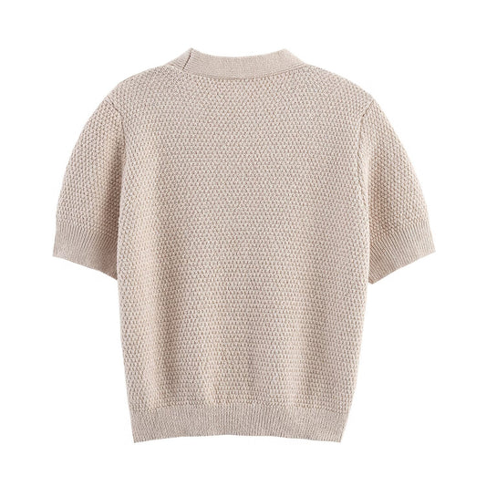 Star button structure knitted short sleeved top