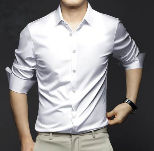 Men's Wrinkle-Resistant Non-Iron Formal Business Casual Premium Ice Silk Dress Shirt