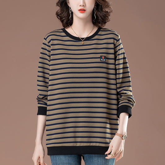 Striped round neck long sleeved top