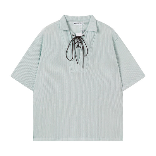 Mint green texture short sleeved shirt