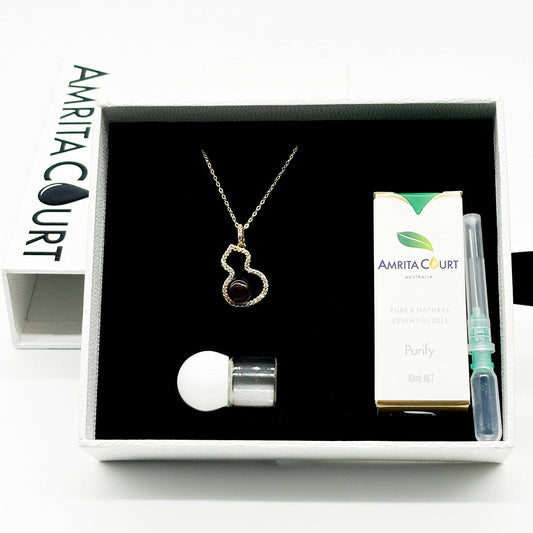 Golden Gourd Aroma Necklace - Amethyst | Energy & Healing | Diffuse on the go | Sterling Silver Chain