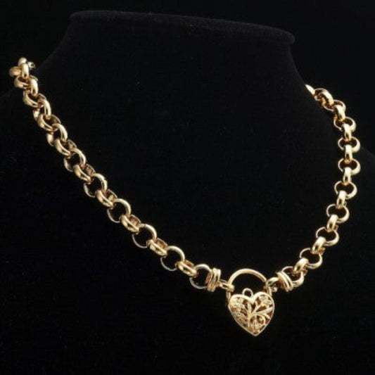 18ct Heavy Yellow Gold Plated 10mm Belcher Chain Necklace with a Filigree Locket - USA Made
