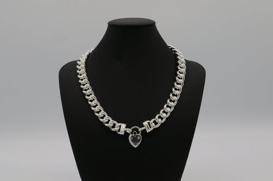 925 Sterling Silver Plated 12mm Euro Chain Necklace with a Small Plain Heart Locket - USA Made