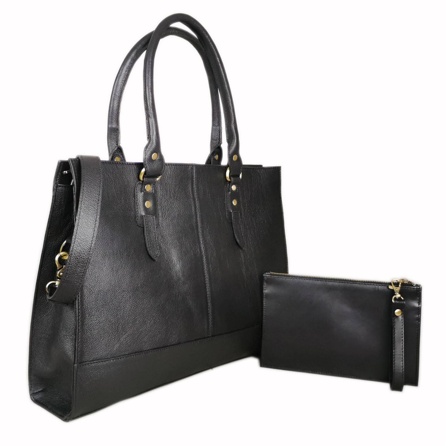 The Signature 17" Leather Laptop Bag, Black - UrbanNest Co