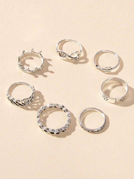 7 pcsTribal Ethnic Crown Arrow Infinity Midi Finger Knuckle Multiple Rings set - UrbanNest Co