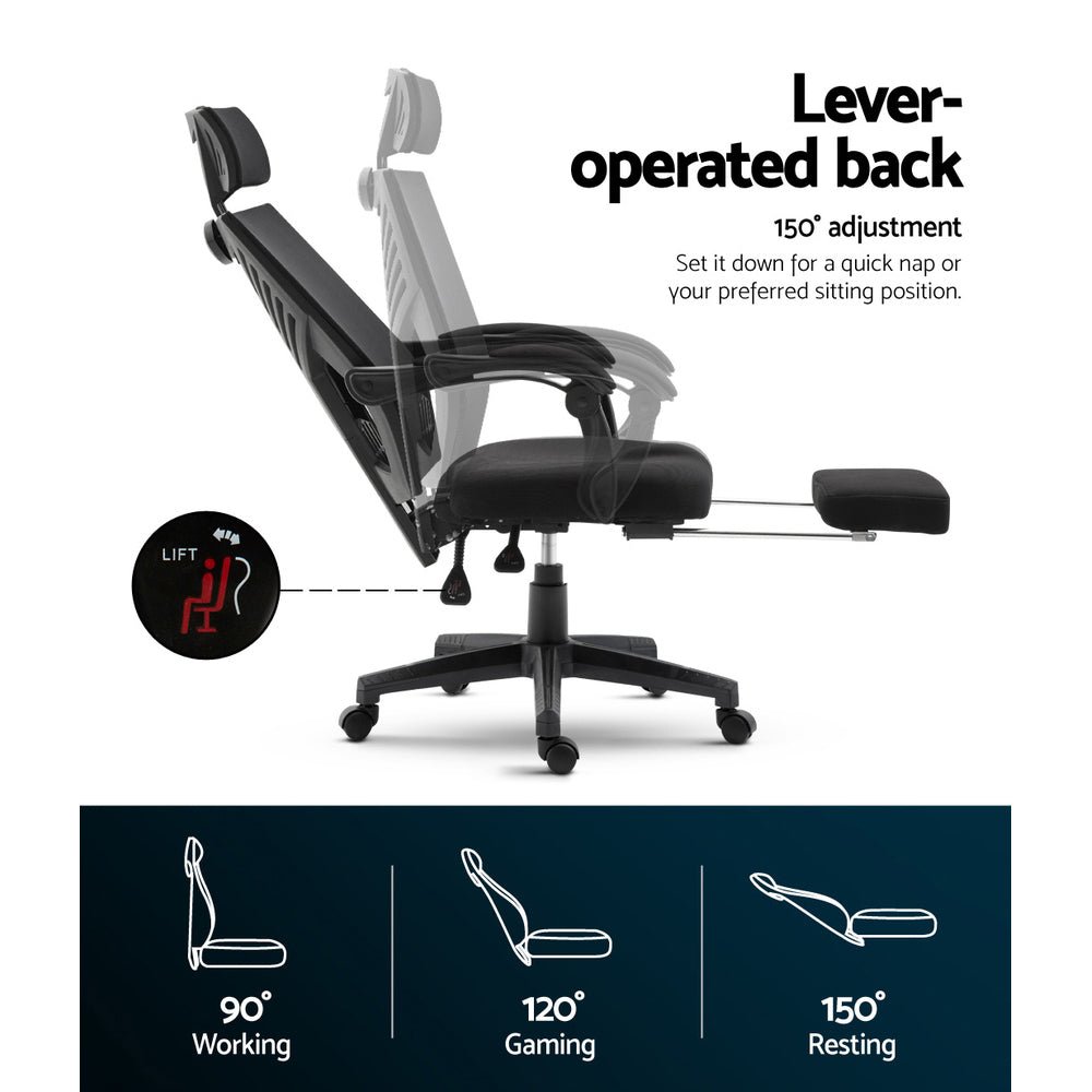 Artiss Mesh Office Chair Recliner Black - UrbanNest Co