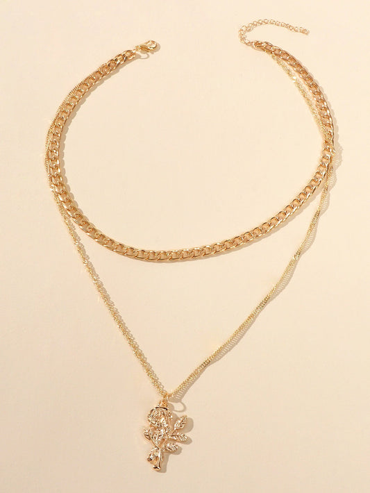 Female Jewelry Double layer Gold Chain Flower Pendant Necklace Women Accessories - UrbanNest Co
