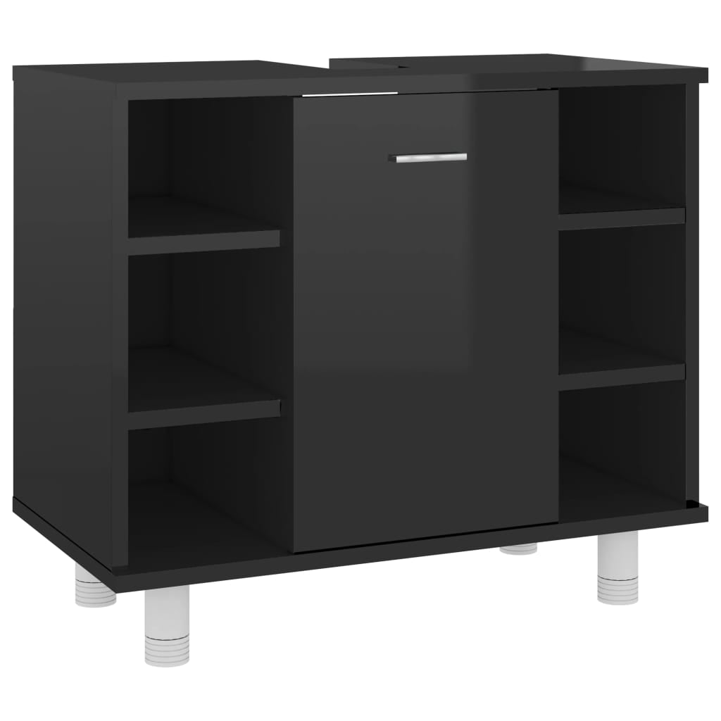 NNEVL Bathroom Cabinet High Gloss Black 60x32x53.5 cm Chipboard - UrbanNest Co