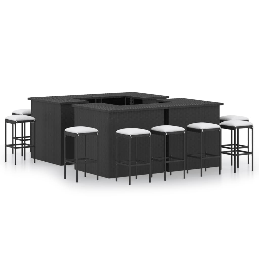 NNEVL 16 Piece Garden Bar Set with Cushions Poly Rattan Black - UrbanNest Co