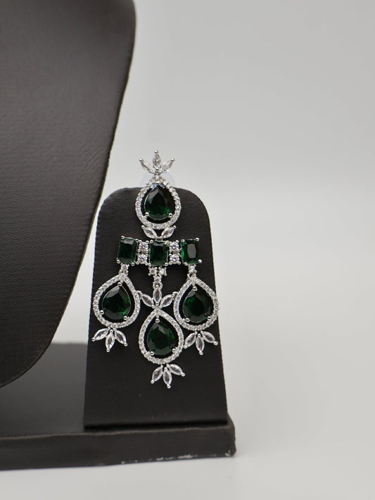 Green Stones Reverse AD Necklace Set with Earings - UrbanNest Co