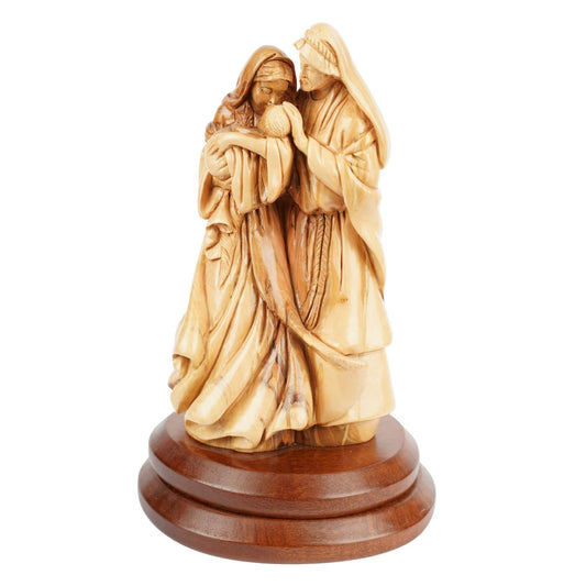 Heilige Familie mit dem Neugeborenen – Handgeschnitzte Olivenholzfigur aus Bethlehem (27 cm) - UrbanNest Co