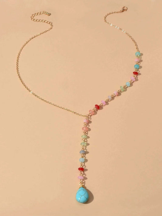 Boho Chic Handmade Colorful Beads Turquoise Water Drop Pendant Necklace Collar - UrbanNest Co