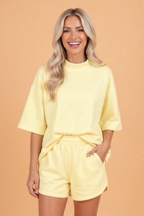 Solid Exposed Seam Mock Neck Tee & Shorts Set - UrbanNest Co
