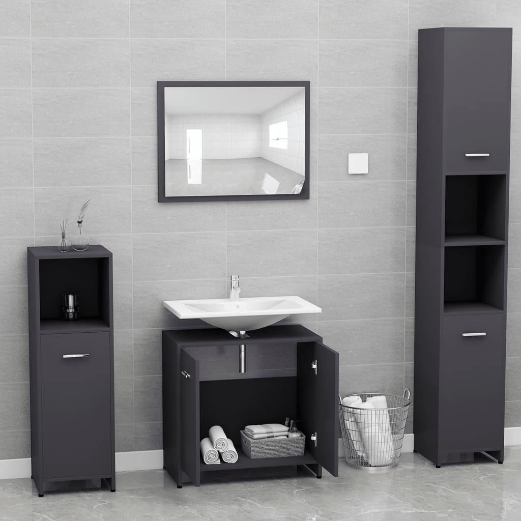 NNEVL Bathroom Furniture Set Grey Chipboard - UrbanNest Co