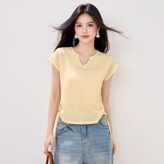 Lightweight drawstring knit sweater for women unique half - open collar top, fashion trend - UrbanNest Co