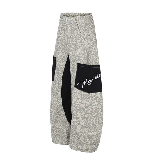 Color - Blocking Pocket Design Loose Straight Leg Wide Leg Versatile Floor - Length Trousers - UrbanNest Co
