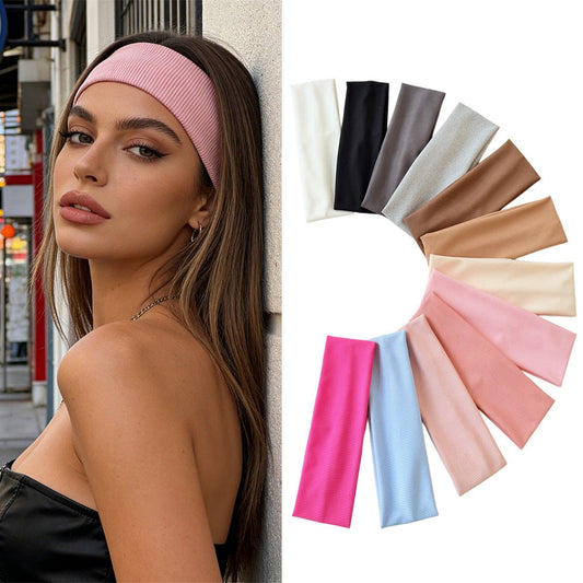 Cotton Elastic Headband Wide Sweat - Absorbent Band, Solid Color, Multi - Functional Headwear - UrbanNest Co