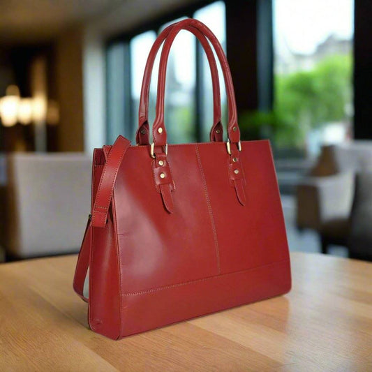 The Signature 17" Leather Laptop Bag, Red - UrbanNest Co