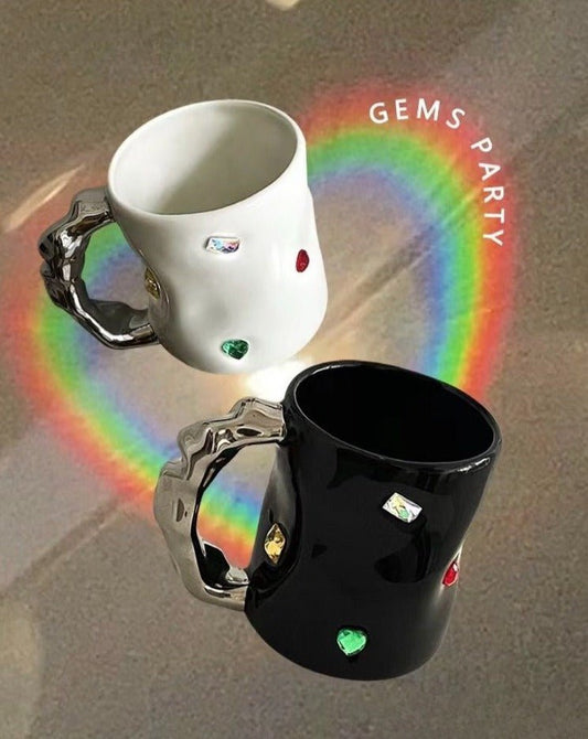 Handmade Ceramic Gemstone Couple Coffee Mugs with Wavy Handle - UrbanNest Co