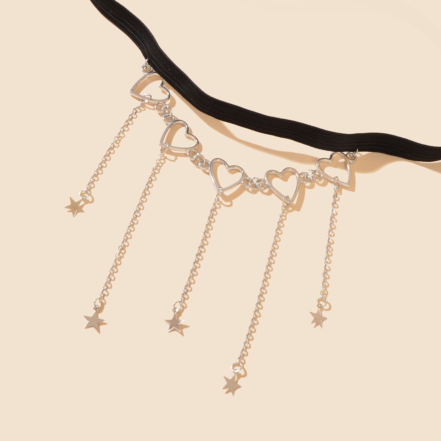 Sexy Black Elastic Rope Silvery Heart Star Tassel Leg Chain Party Club Beach Vacation Body Jewelry - UrbanNest Co