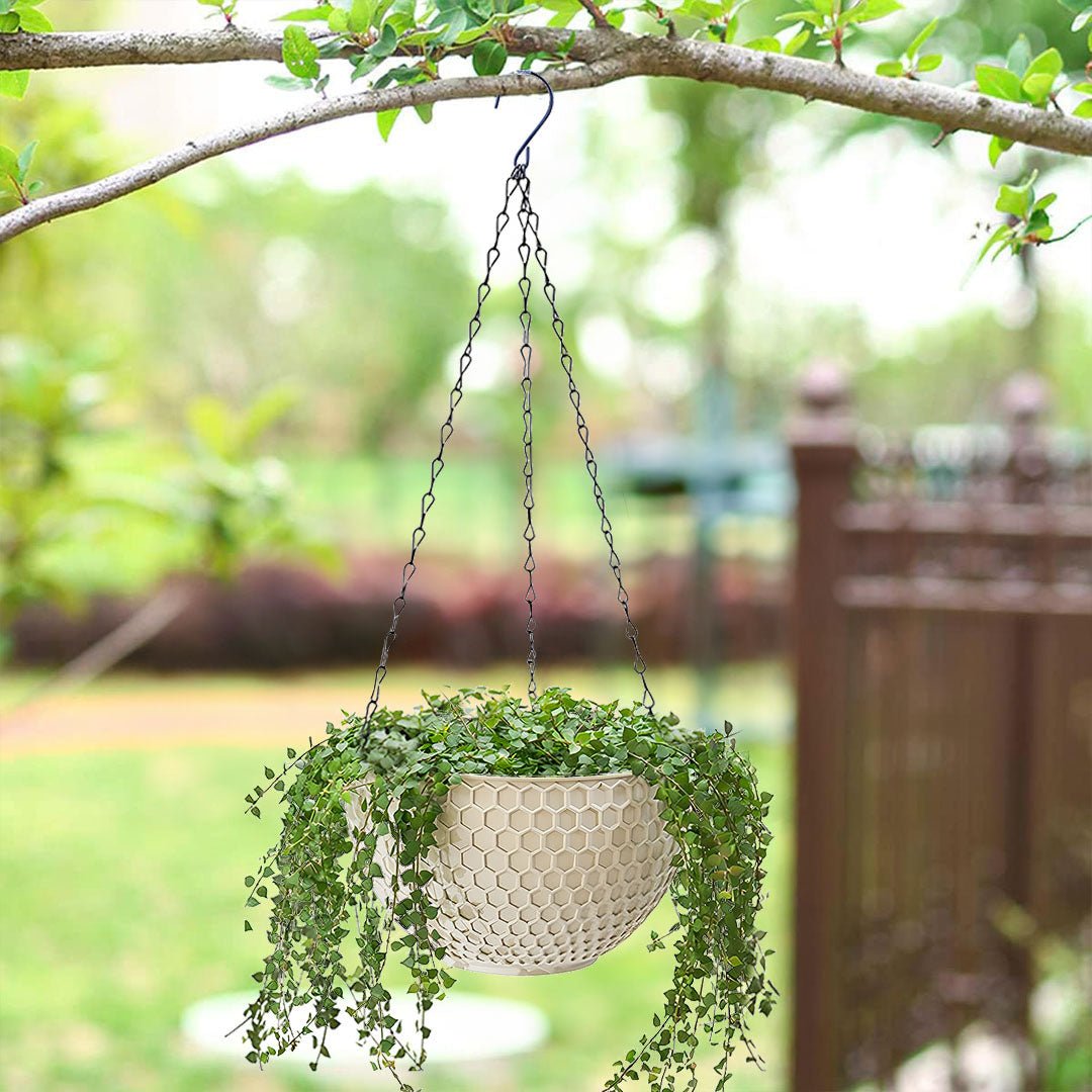 SOGA 2X White Large Hanging Resin Flower Pot Self Watering Basket Planter - UrbanNest Co