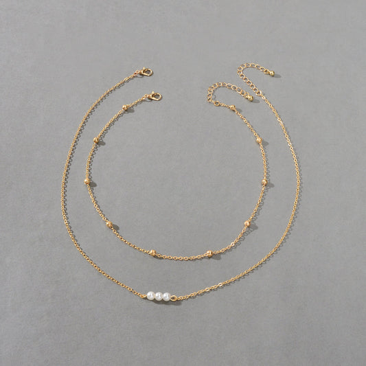 2pcs Female Jewellery Gold Silver Chain Beads Pearl Necklace Fashion Accessories - UrbanNest Co