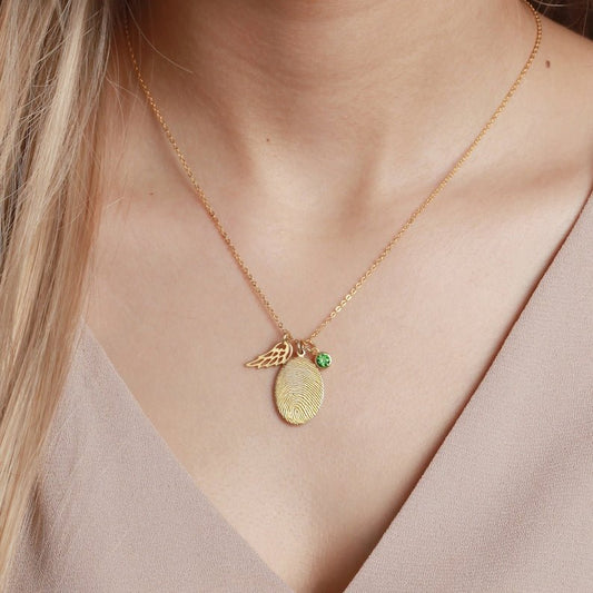 Fingerprint Necklace, Fingerprint Jewelry With Birthstone - UrbanNest Co