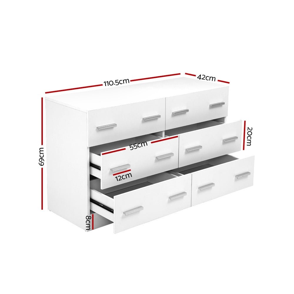 NNEDSZArtiss 6 Chest of Drawers Cabinet Dresser Tallboy Lowboy Storage Bedroom White - UrbanNest Co