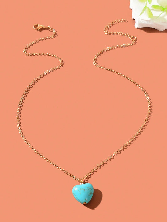 Fashion Gold Chain Turquoise Love Heart Pendant Necklace Boho Ethnic Accessories - UrbanNest Co