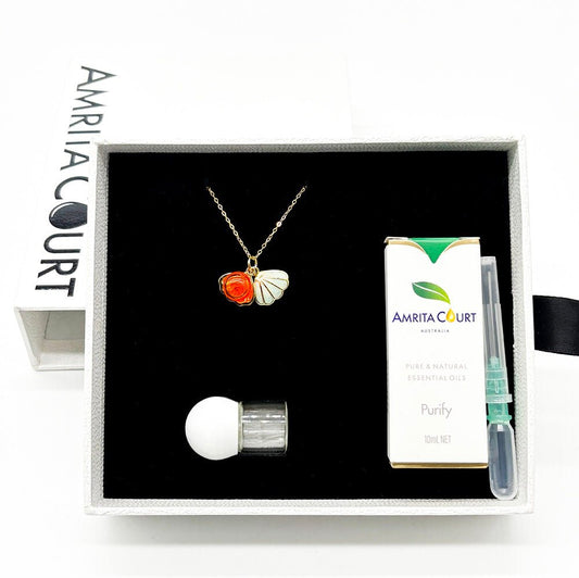 Green Shell Murano Aroma Necklace - Sunset Coral | Energy & Healing | Diffuse on the go | Sterling Silver - UrbanNest Co