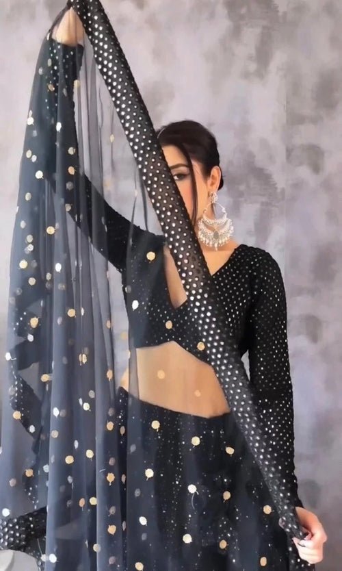 Custom Stiched Chikankari Black color mirror & Sequence work Designer - UrbanNest Co