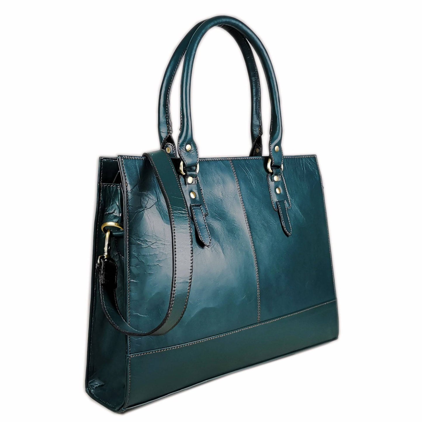 The Signature 17" Leather Laptop Bag, Bottle Green - UrbanNest Co