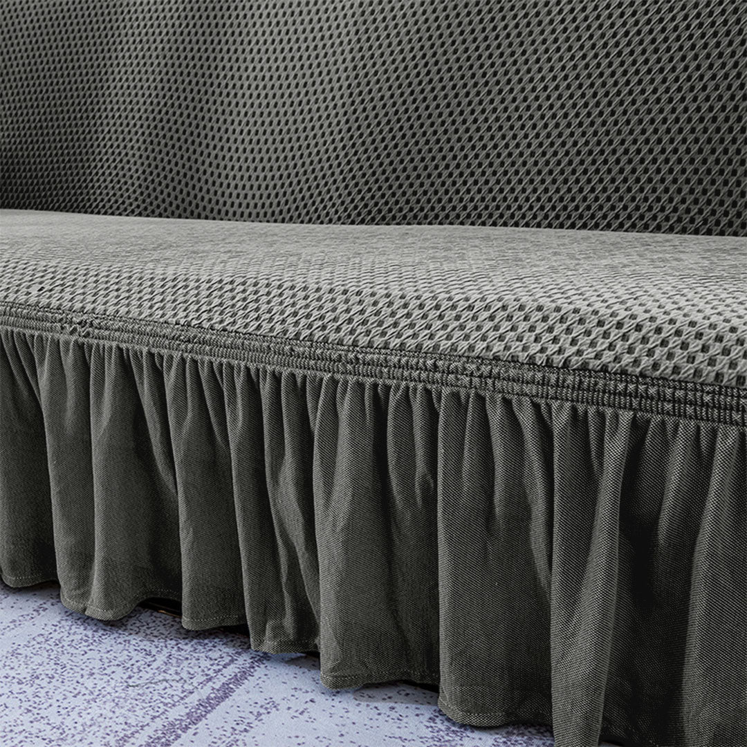 SOGA 2 - Seater Grey Sofa Cover with Ruffled Skirt Couch Protector High Stretch Lounge Slipcover Home Decor - UrbanNest Co