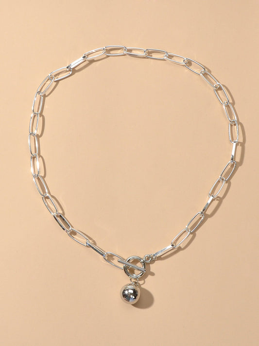 Female Thick Silver Chain Circle Bar Ball Pendant Necklace Punk Women Collar - UrbanNest Co