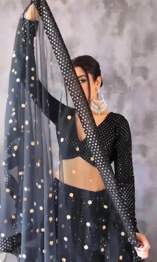 Custom Stiched Chikankari Black color mirror & Sequence work Designer - UrbanNest Co