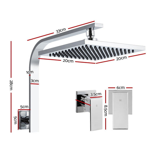NNEDSZ WElS 8 Rain Shower Head Taps Square High Pressure Wall Arm DIY Chrome - UrbanNest Co