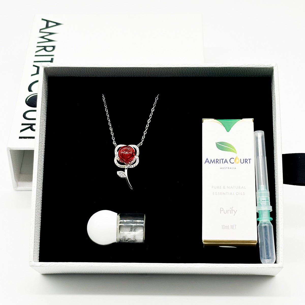 Sterling Silver Rose Garden Aroma Necklace - Crimson | Energy & Healing | Diffuse on the go - UrbanNest Co