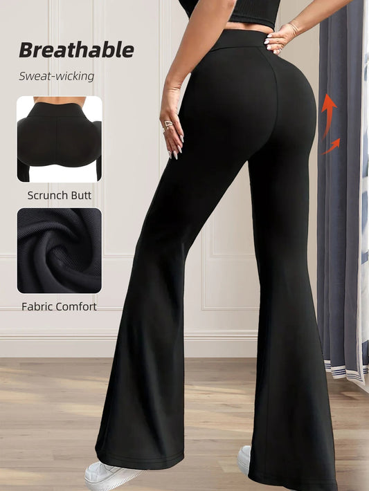 Women's spring and summer high waisted tight fitting flared pants, slim leg long black pants, thin wide leg pants for slim women - UrbanNest Co
