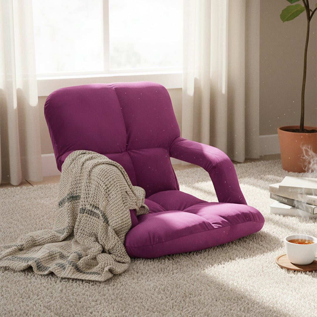 SOGA Foldable Lounge Cushion Adjustable Floor Lazy Recliner Chair with Armrest - Magenta - UrbanNest Co