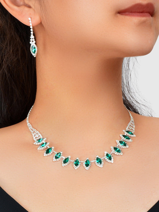 Luxurious Jewellery Set Green Imitation Gemstone Collar Necklace Dangle Earrings - UrbanNest Co