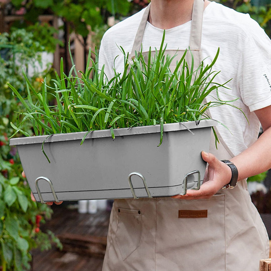 SOGA 49.5cm Gray Rectangular Planter Vegetable Herb Flower Outdoor Plastic Box with Holder Balcony Garden Decor Set of 5 - UrbanNest Co