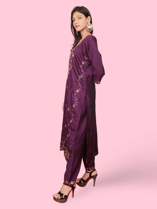Rayon - Cotton Embroidered Straight Kurti with Pant and Dupatta - UrbanNest Co
