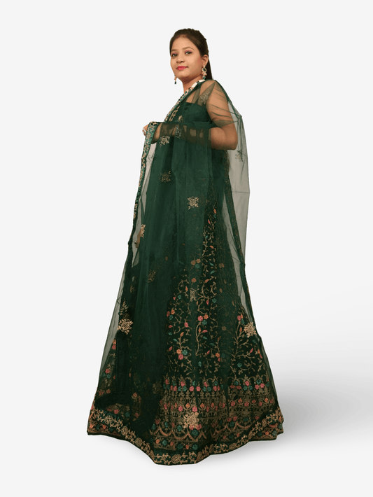 Semi - Stitched Lehenga with Embroidery & Zari Thread Work by Shreekama - UrbanNest Co