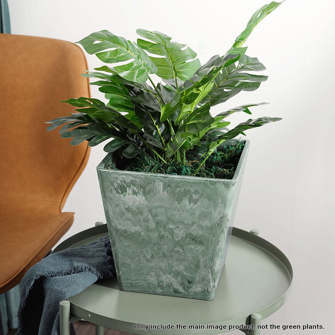 SOGA 27cm Green Grey Square Resin Plant Flower Pot in Cement Pattern Planter Cachepot for Indoor Home Office - UrbanNest Co