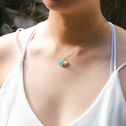 Green Shell Murano Aroma Necklace - Ocean Breeze | Energy & Healing | Diffuse on the go | Sterling Silver Gift - UrbanNest Co