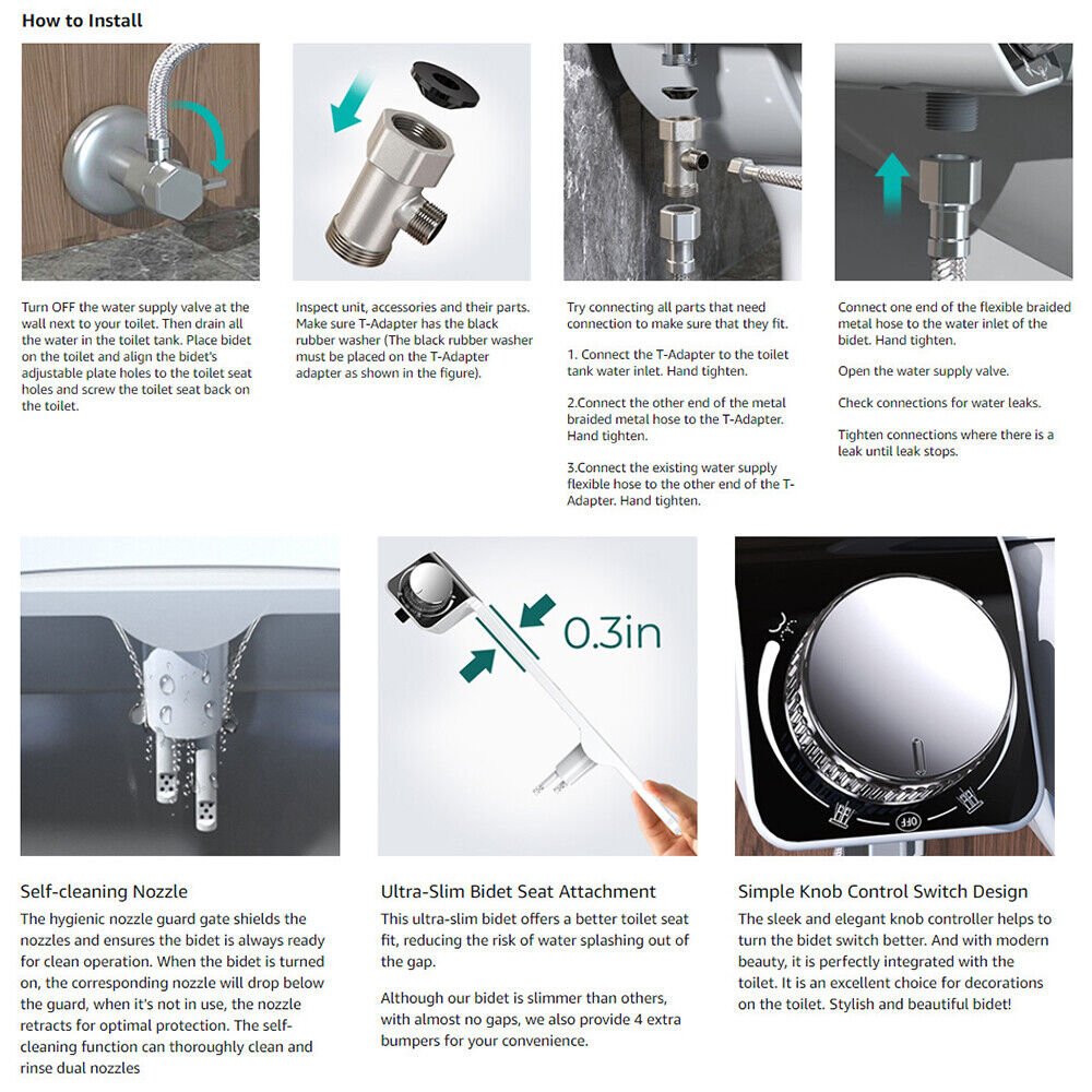 NNEDSZ Toilet Bidet Seat Dual Nozzles Bidet Non Electric Toilet Water Sprayer Bathroom - UrbanNest Co
