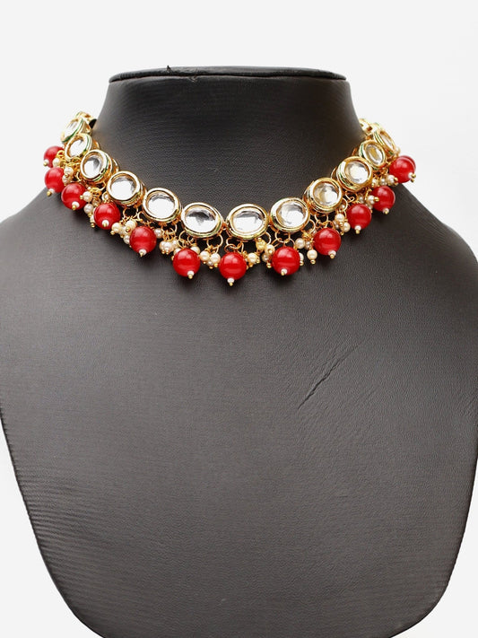 Kundan and Red Studs Necklace Set - UrbanNest Co