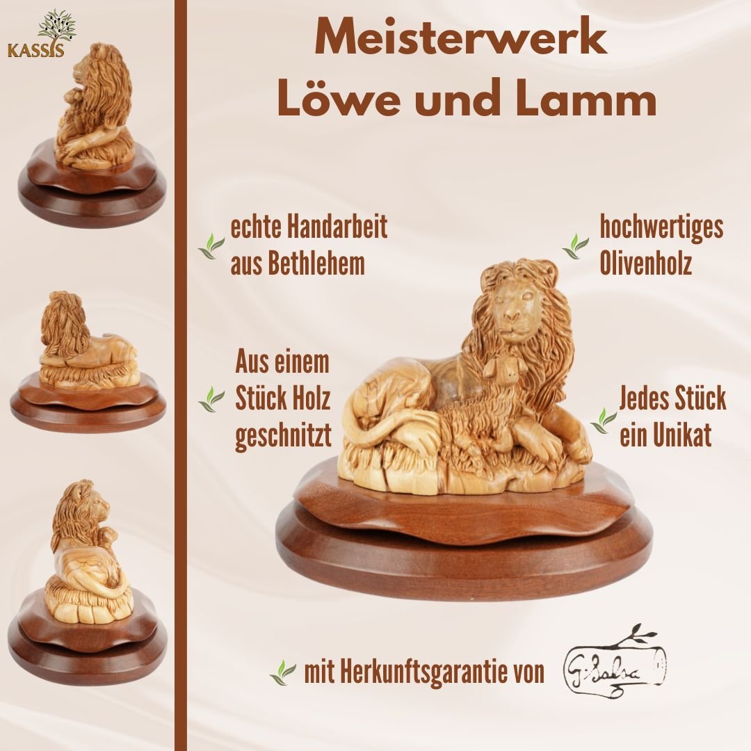 Löwe und Lamm – Symbol des Friedens aus Olivenholz (20 cm) - UrbanNest Co